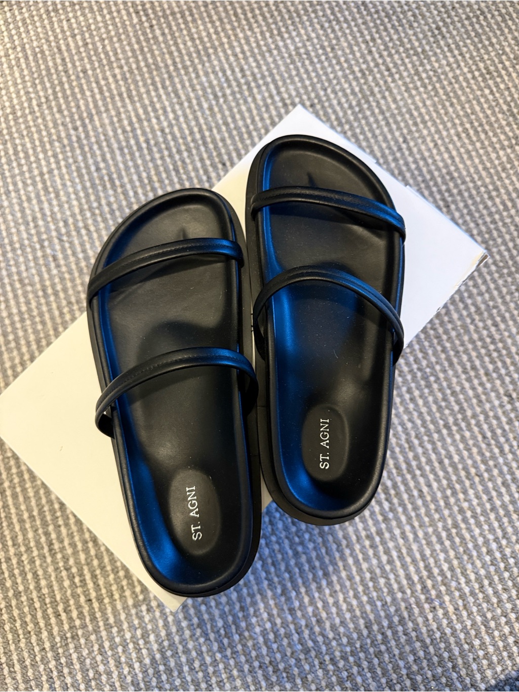St. Agni Black Double-Strap Slide Sandals New In Box